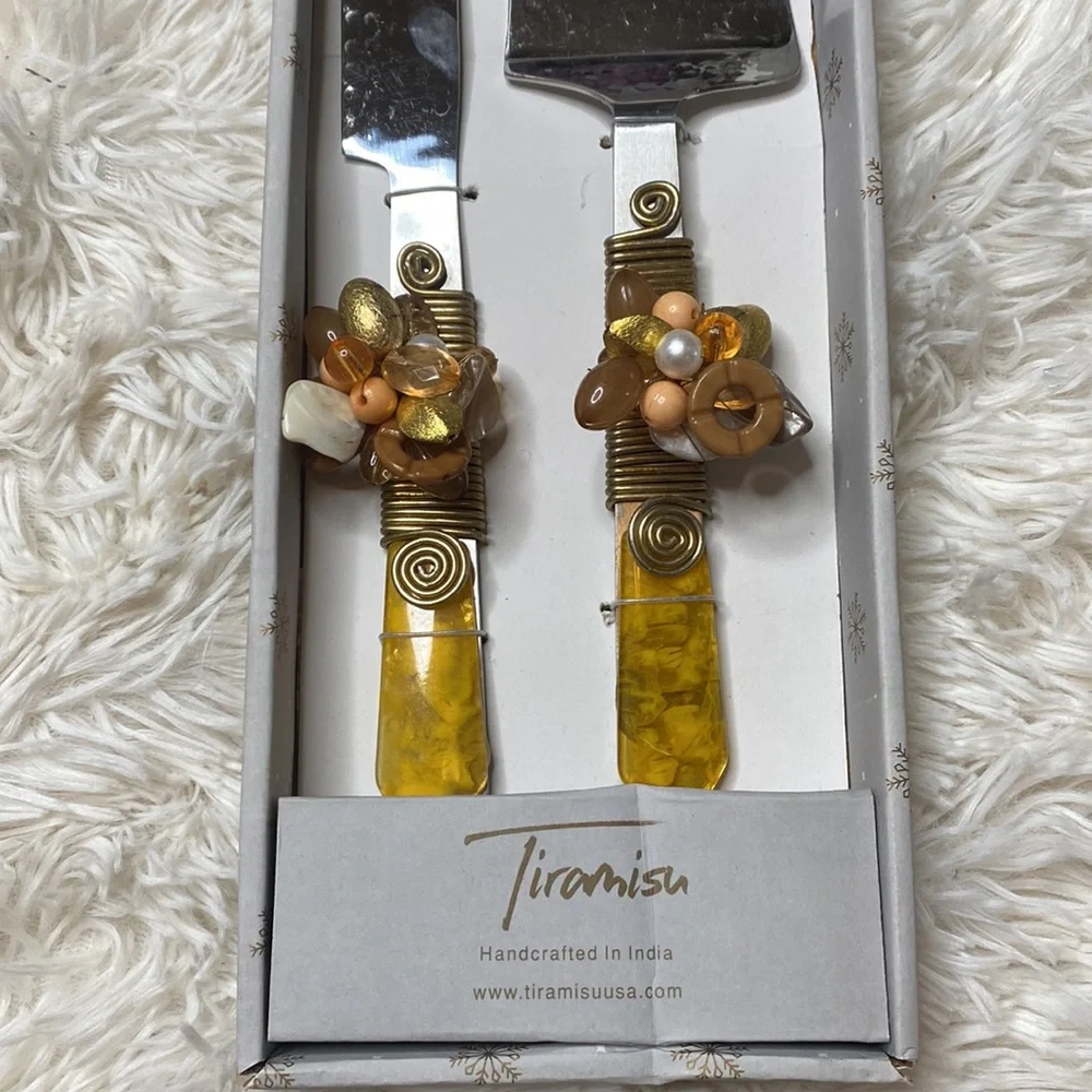Tiramisu Gold Yellow Jewel Stone Encrusted 2 Piece Serving Piece Set